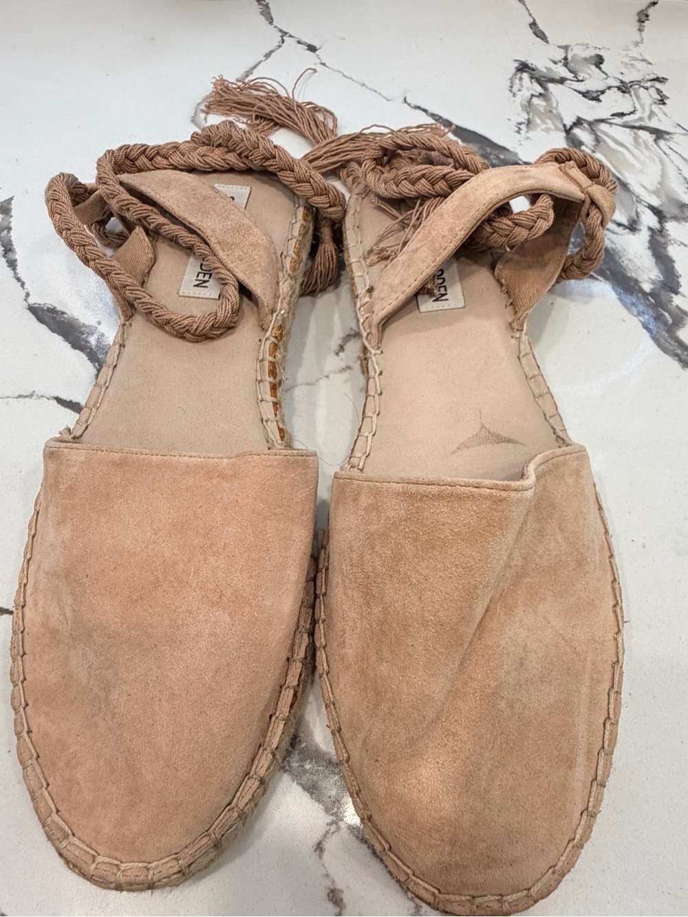 Steve Madden Suede Espadrille Sandals in Light Brown with Braided Tie